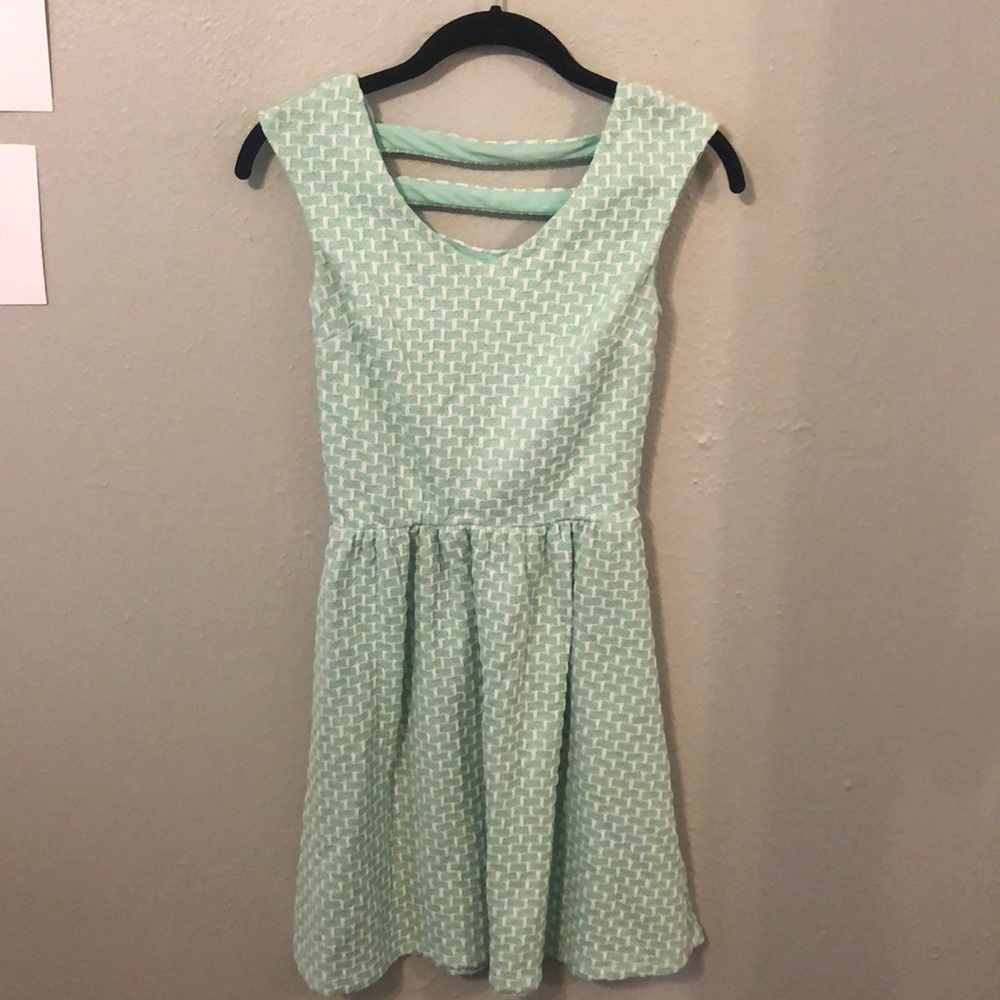 Light teal dress with white pattern
